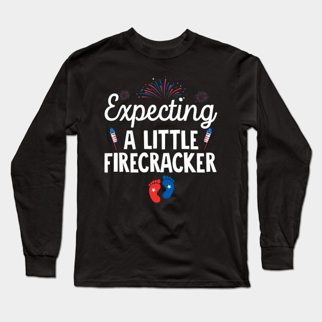 expecting a little firecracker americam flag 4th of july Long Sleeve T-Shirt by blacks store